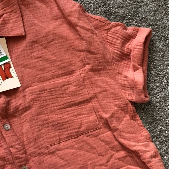 NEW Self Esteem Pink Relaxed Button Up Linen Top - Picture 4 of 6